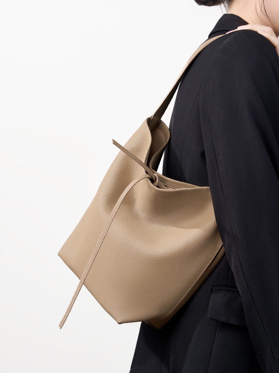 The Minimalist Knot Tote - Premium Pebbled Leather Everyday Bucket Bag
