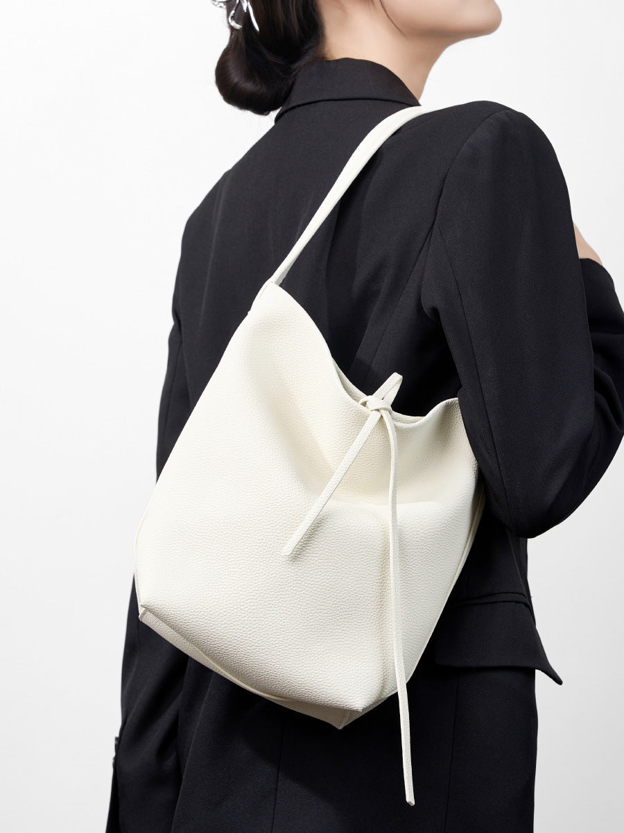 The Minimalist Knot Tote - Premium Pebbled Leather Everyday Bucket Bag