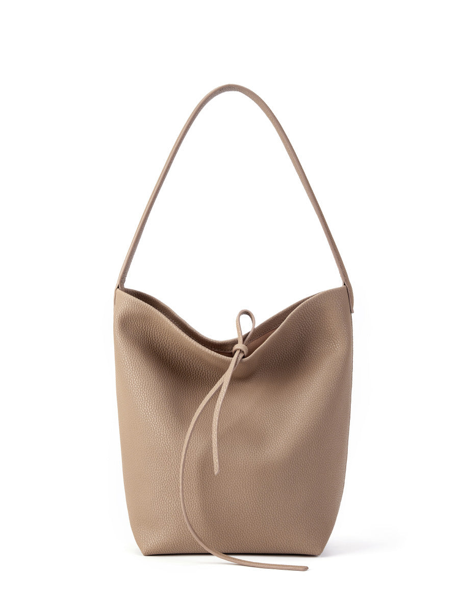 The Minimalist Knot Tote - Premium Pebbled Leather Everyday Bucket Bag
