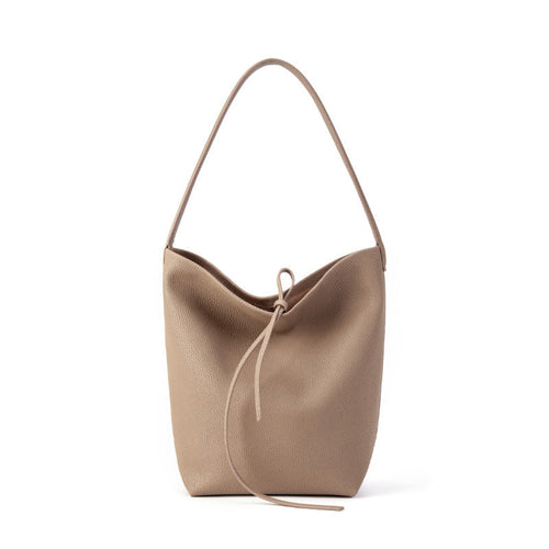 The Minimalist Knot Tote - Premium Pebbled Leather Everyday Bucket Bag