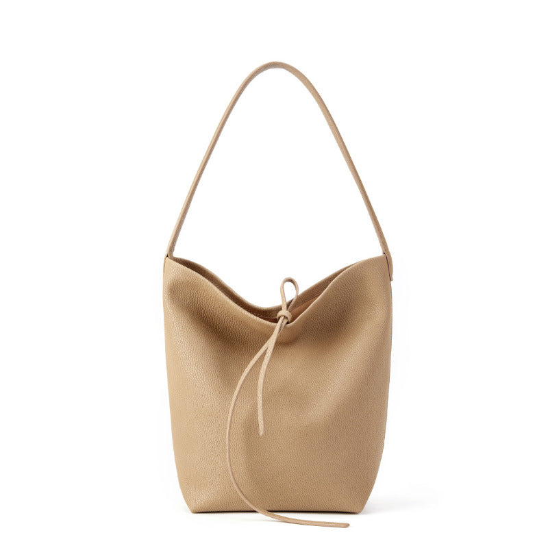 The Minimalist Knot Tote - Premium Pebbled Leather Everyday Bucket Bag