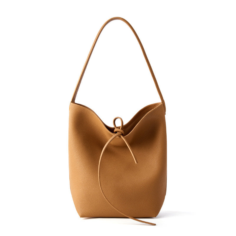 The Minimalist Knot Tote - Premium Pebbled Leather Everyday Bucket Bag
