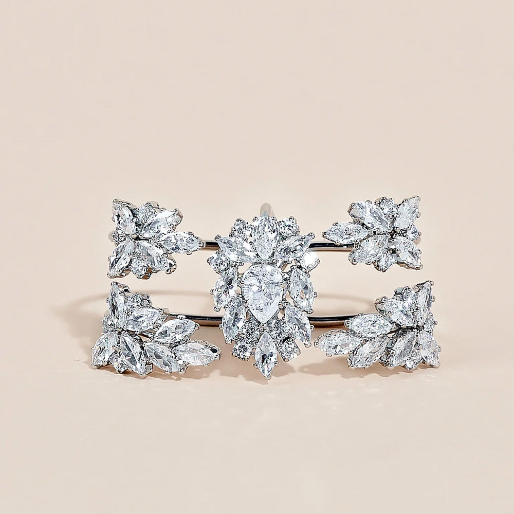 Zircon ring, unique stacking, floral design with zircon inlay, adjustable