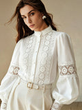 Victorian Lace Cutout Stand-Collar Blouse