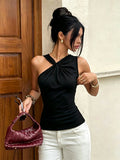 Asymmetrical One-Shoulder Twist Front Sleeveless Top