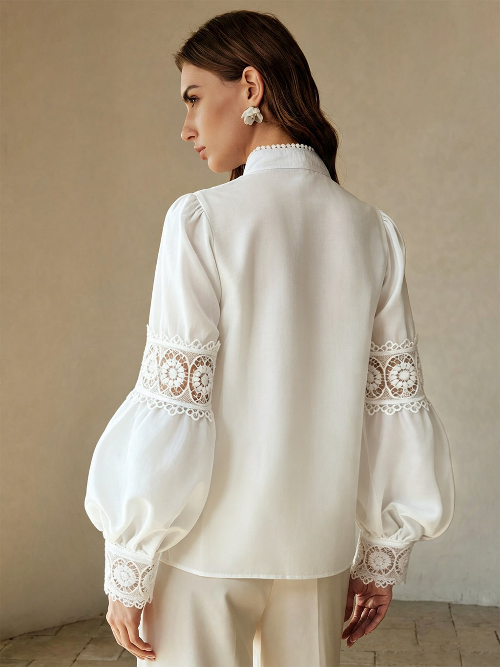 Victorian Lace Cutout Stand-Collar Blouse